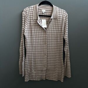 A New Day Tan and Navy Checkered Ribbed Cardigan